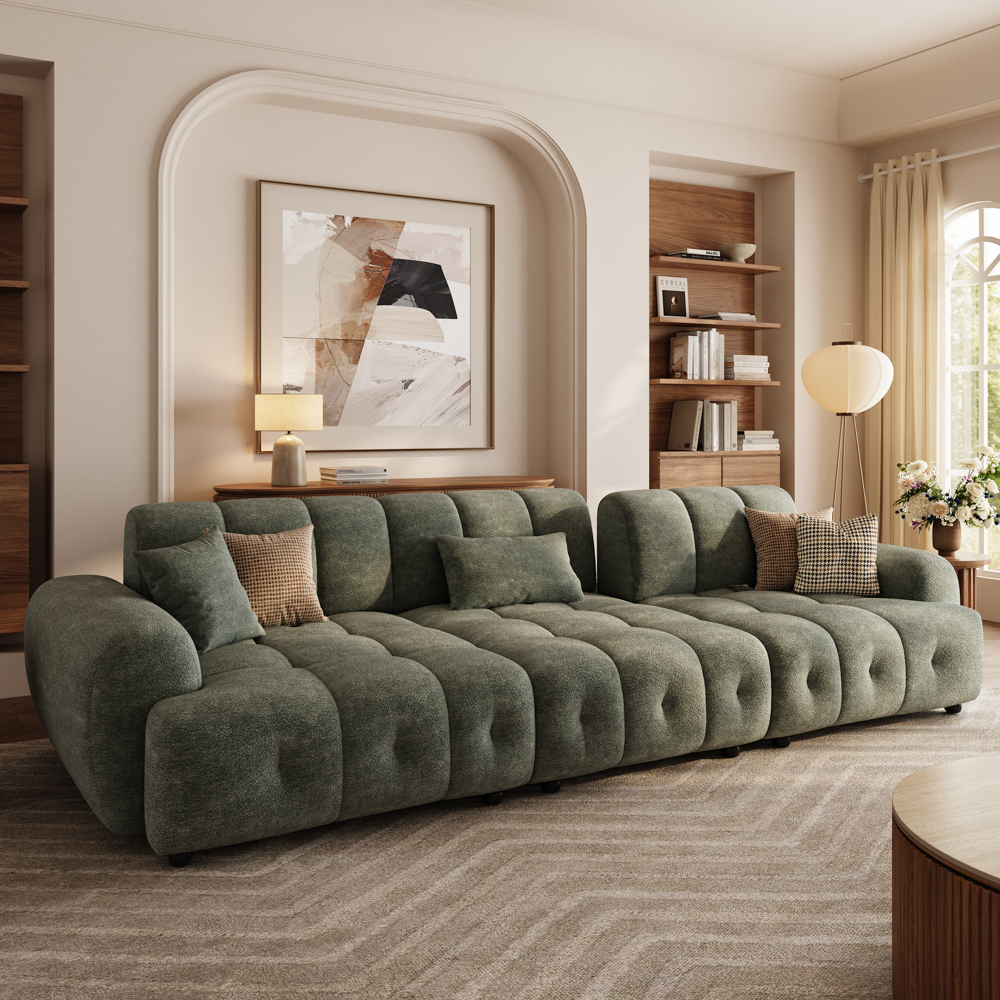 135 Inch Modern Green Large Sofa Cloud Sofa Bed with Chenille, Cozy Loveseats Co...