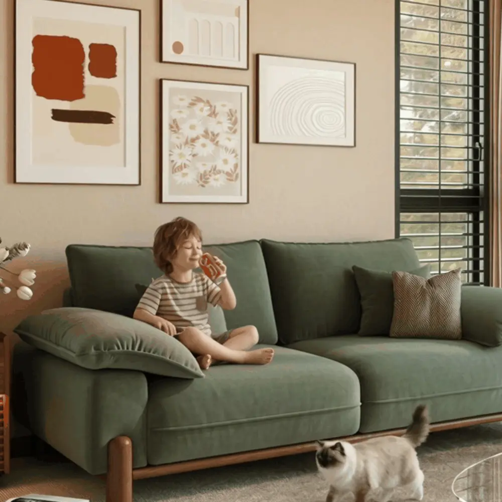 Fabric Green Pet-Friendly Fabric Modular Sofas