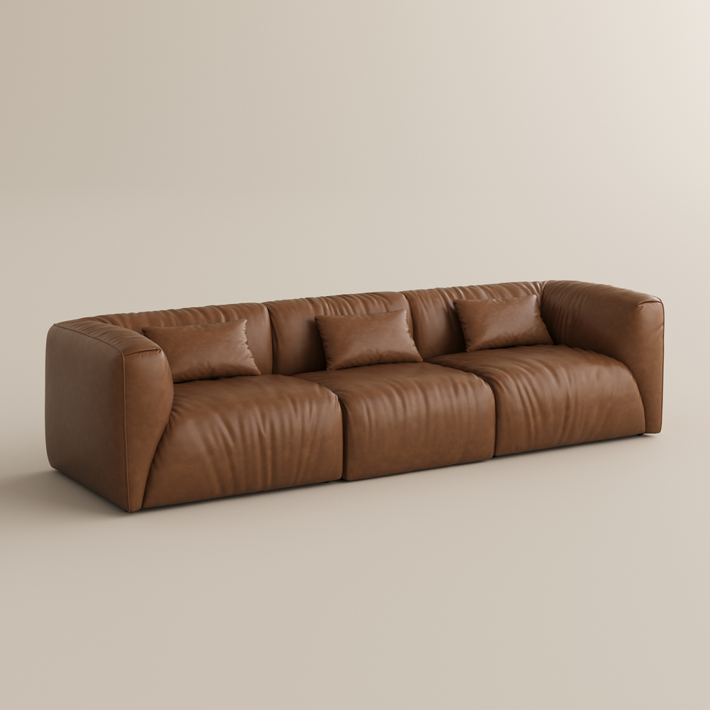 Genuine American Leather Sofa Waterproof Nonslip Mid Century Modern Couch, Stain-resistant, Wear-resistant, Top Grain Leather