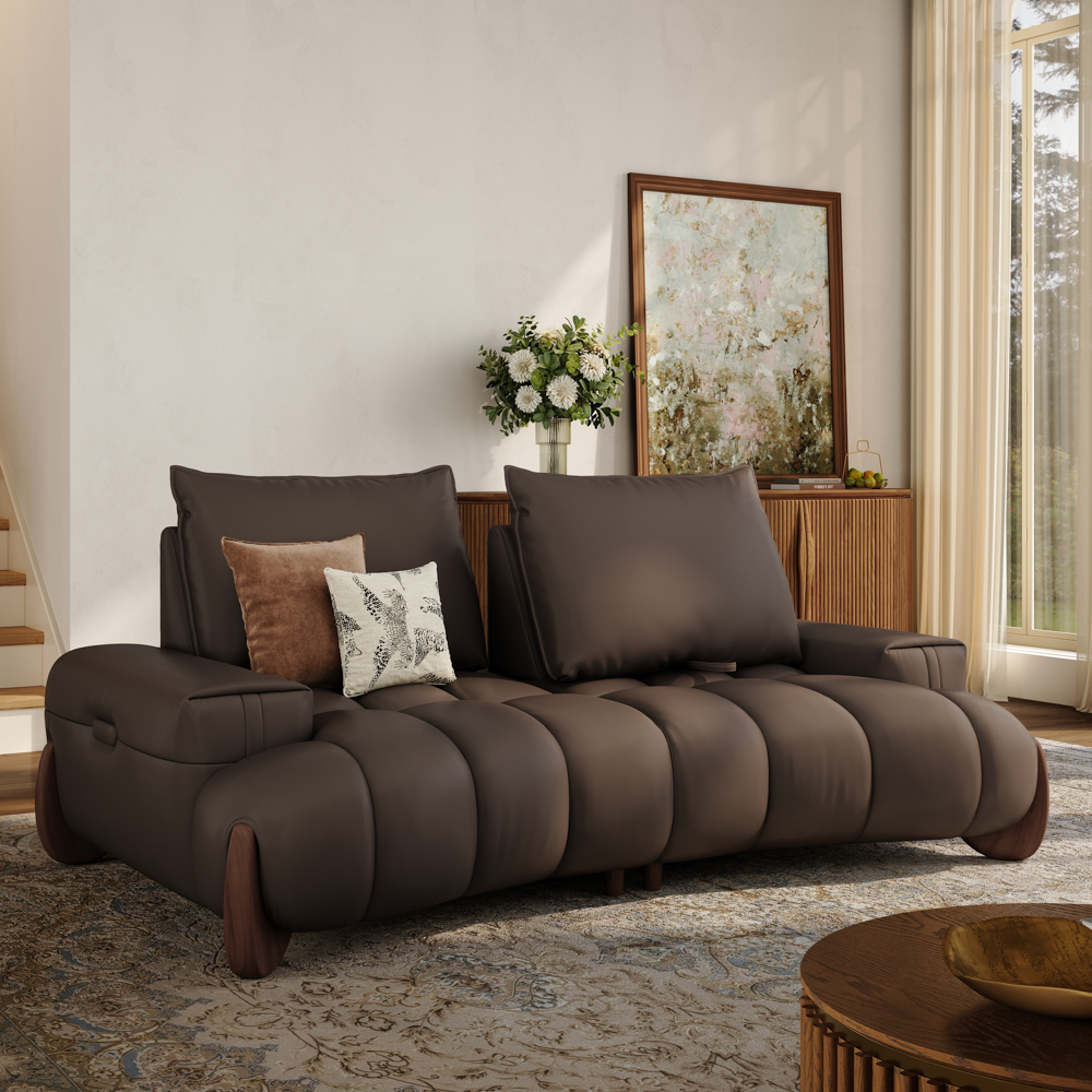 Mid Century Leather Armchair with Adjustable Cushions and
