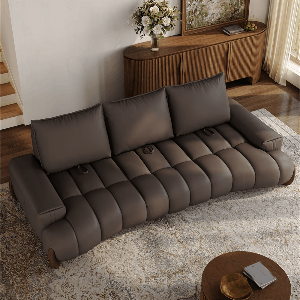 Living Room Dark Brown Leather Modular Sofas