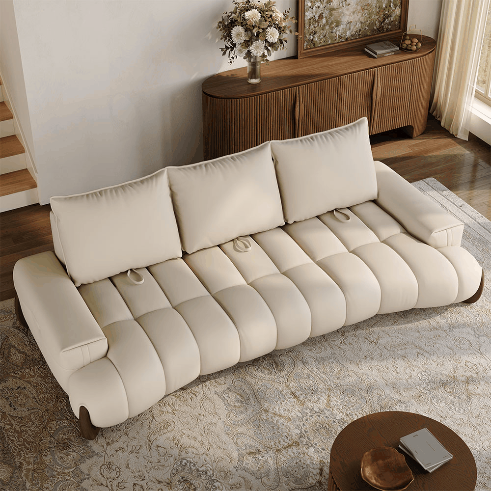 Beige Beige Leather Modular Sofas