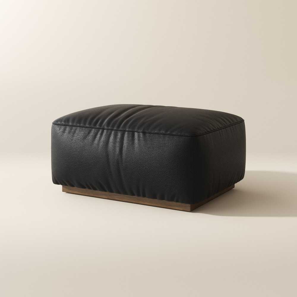 Black Genuine Leather Modular Sofa Ottoman With Solid Wood