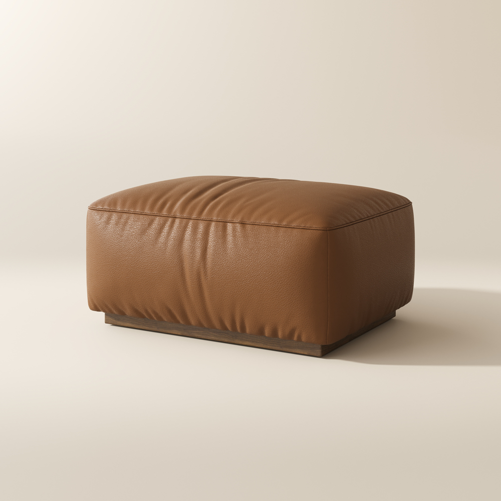 Brown Genuine Leather Modular Sofa Ottoman With Solid Wood