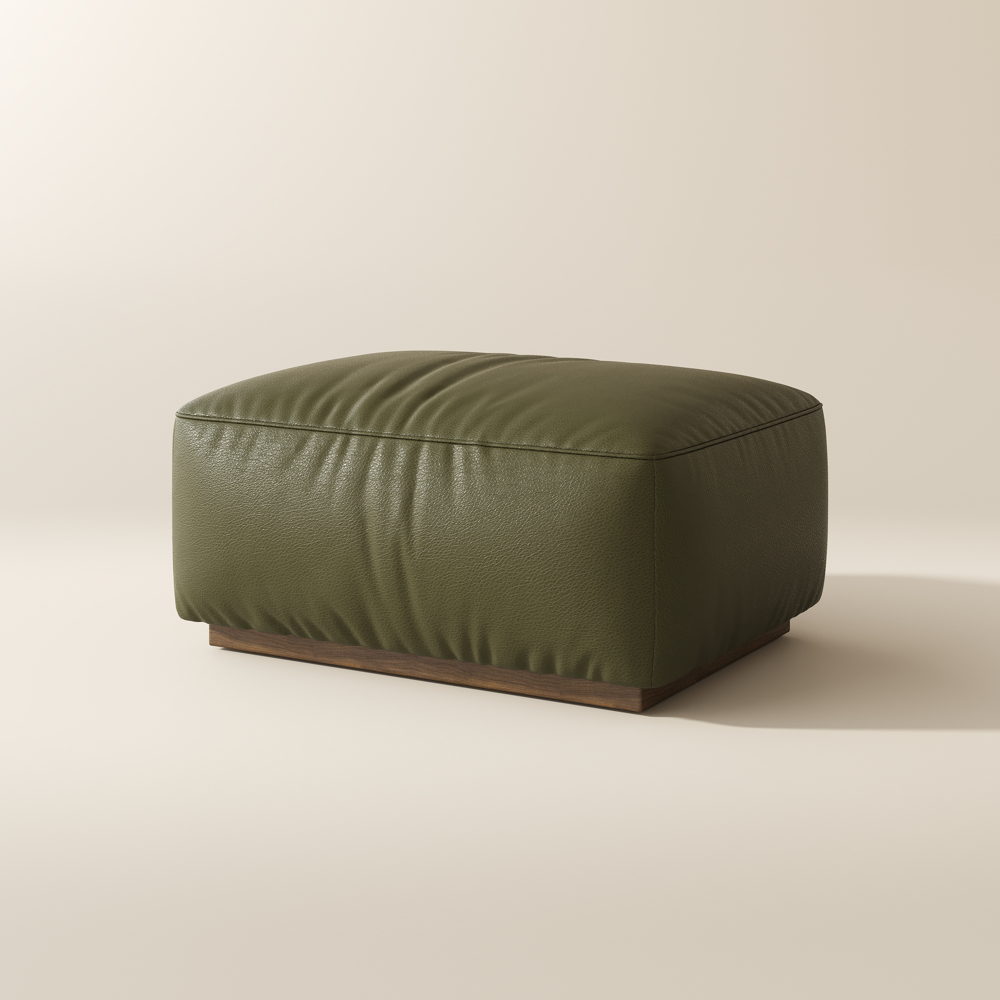 Green Genuine Leather Modular Sofa Ottoman With Solid Wood