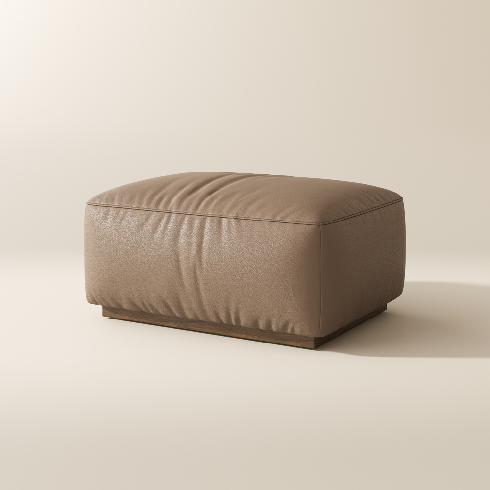 Khaki Genuine Leather Modular Sofa Ottoman With Solid Wood