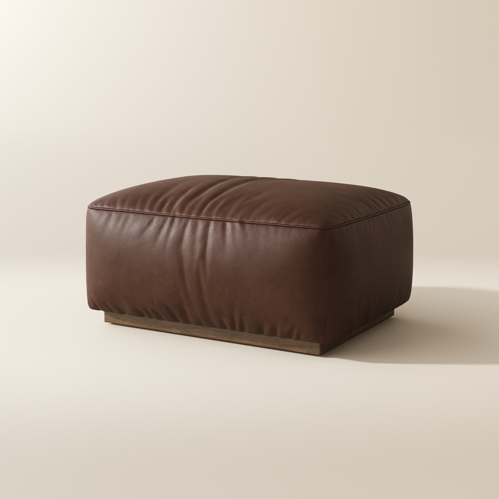 Dark Brown Genuine Leather Modular Sofa Ottoman With Solid Wood