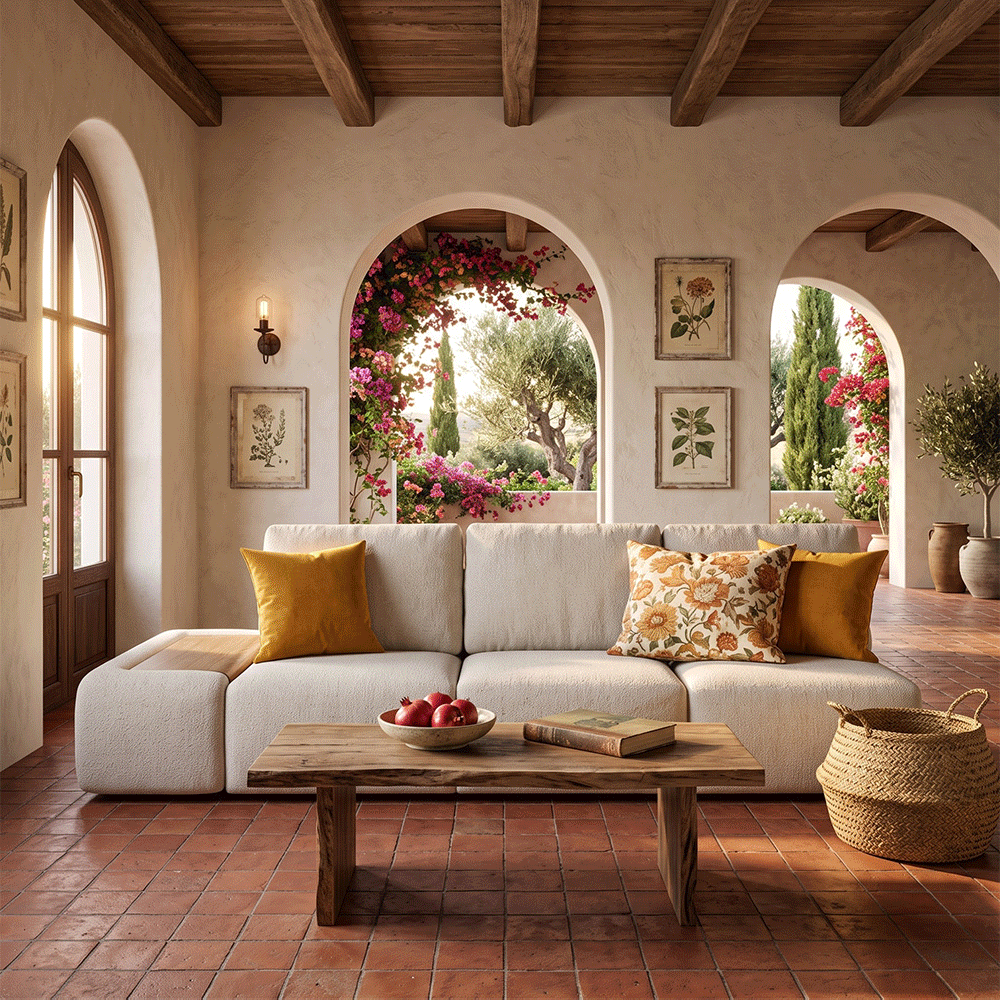 Rectangular Beige Chenille Modular Sofas