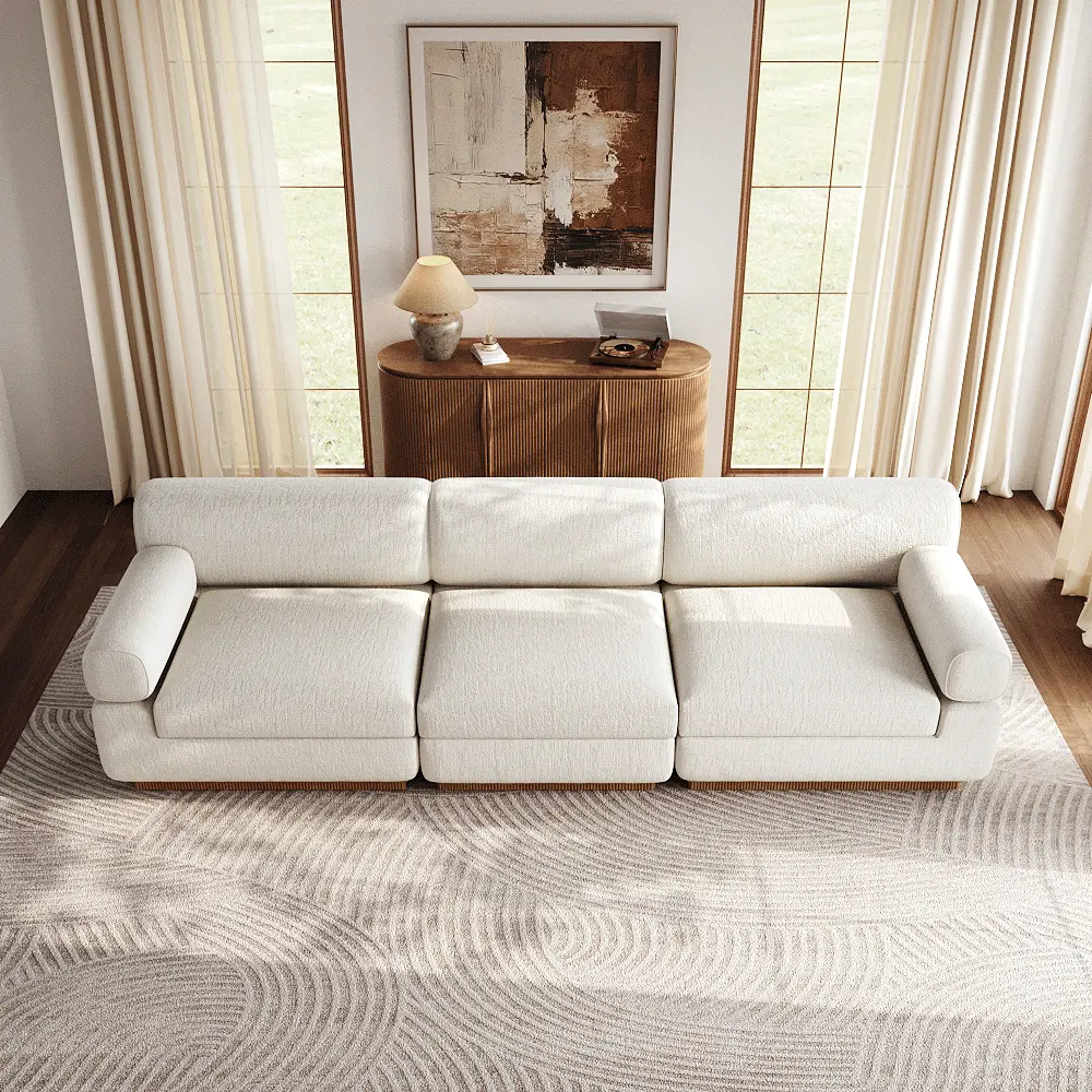 Mid Century Beige Chenille Modular Sofas