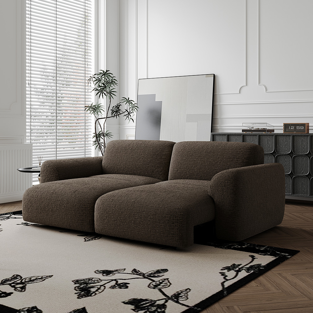 82.68" Luxury French Creamy Loveseat Power Sleeper Sofa Bed Retractable with Rem...