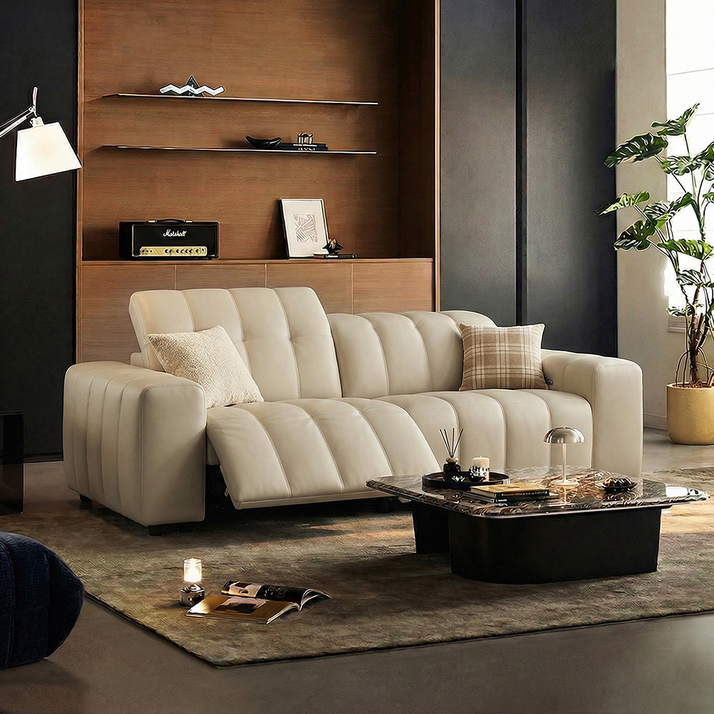 88" Luxury Top-Grain Leather Dual Power Loveseat, Independent Headrest & Footres...