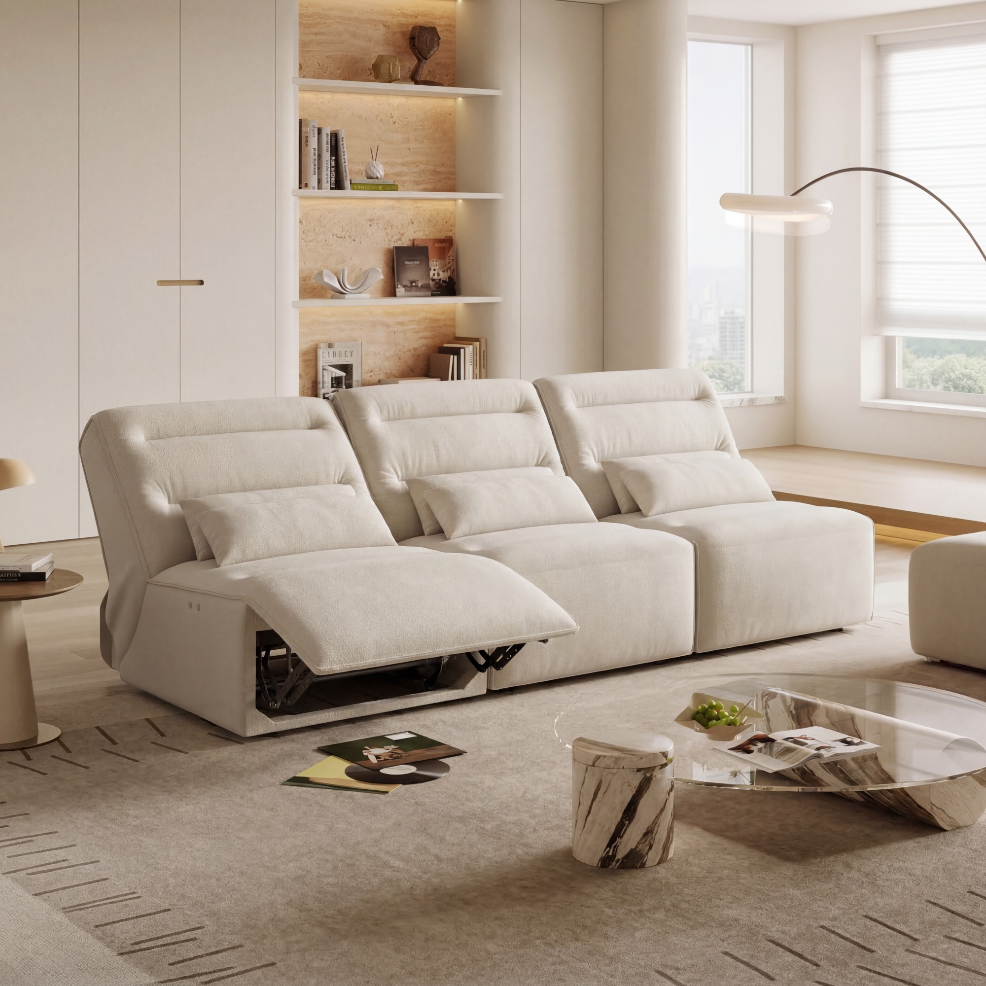 100" Modern Power Reclining Sofa for Apartment, Small Space Zero-Wall Recliner S...