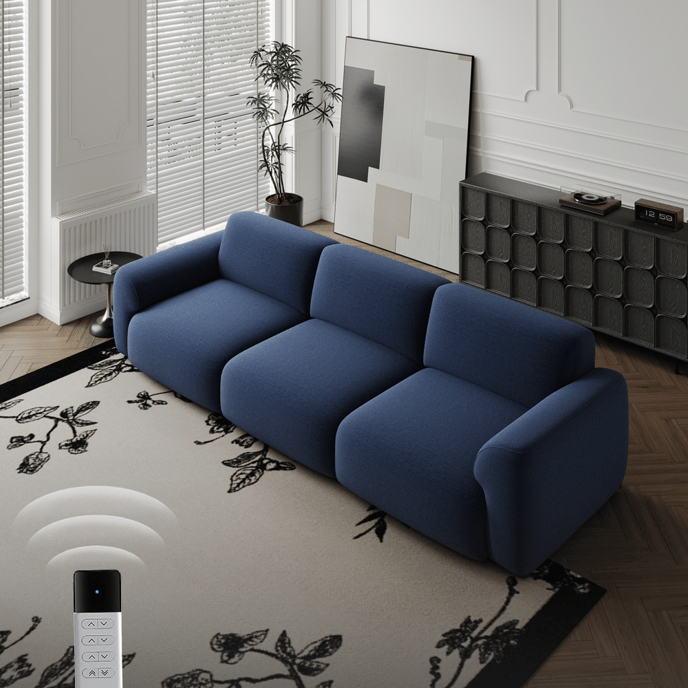 Spring Navy Blue Chenille Fabric Power Reclining Sofas