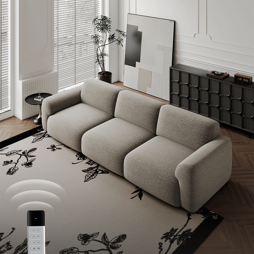 Bedroom Light Brown Chenille Fabric Power Reclining Sofas