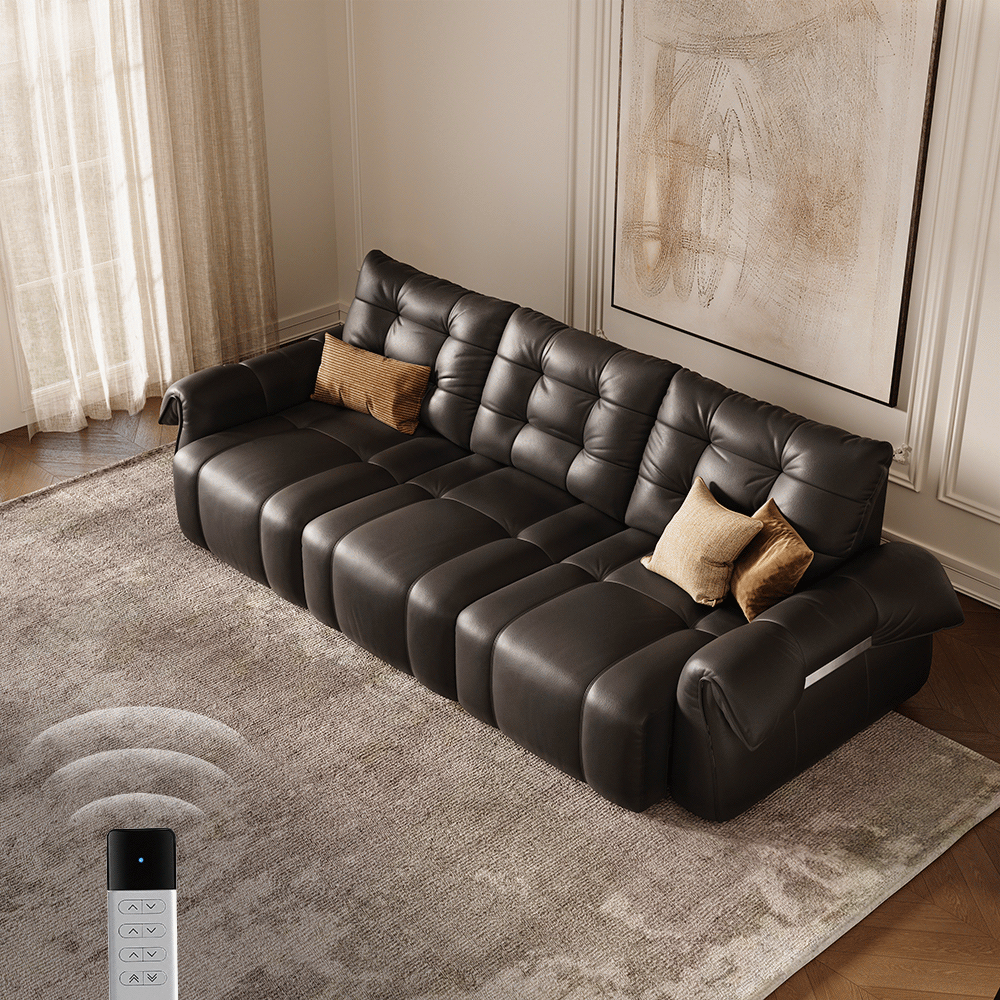 Deep Seat Black Top Grain Leather Power Reclining Sofas
