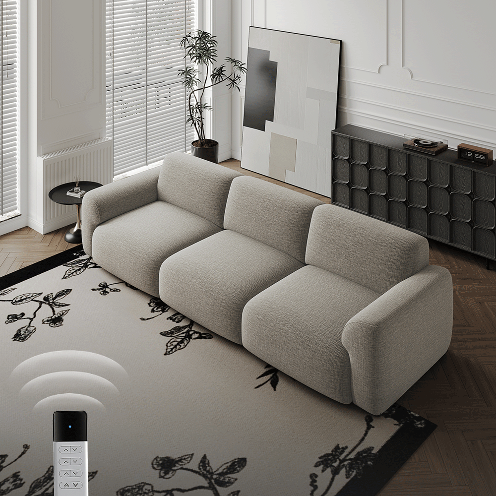 Home Theater Light Brown Chenille Fabric Power Reclining Sofas