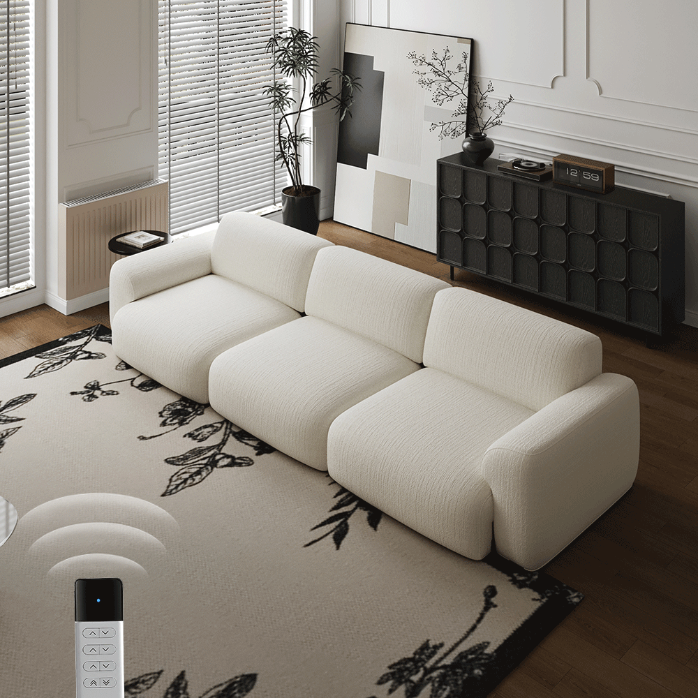 Power Sofa Bed White Chenille Fabric Power Reclining Sofas