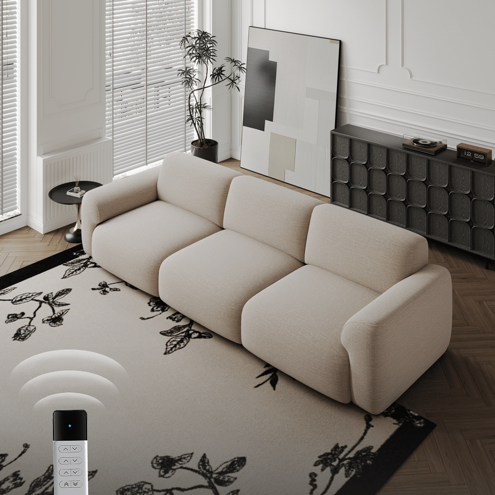 Power Sofa Bed Light Khaki Chenille Fabric Power Reclining Sofas