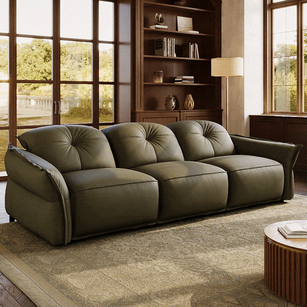 2-3 Seater Green Top Grain Leather Power Reclining Sofas