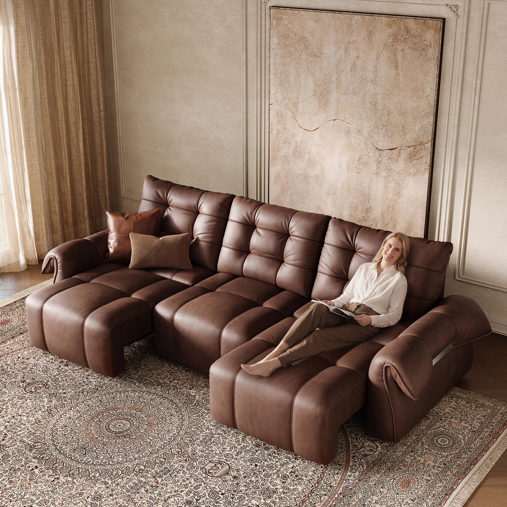 124" Top-Grain Leather Power Sofa Bed with Remote Control