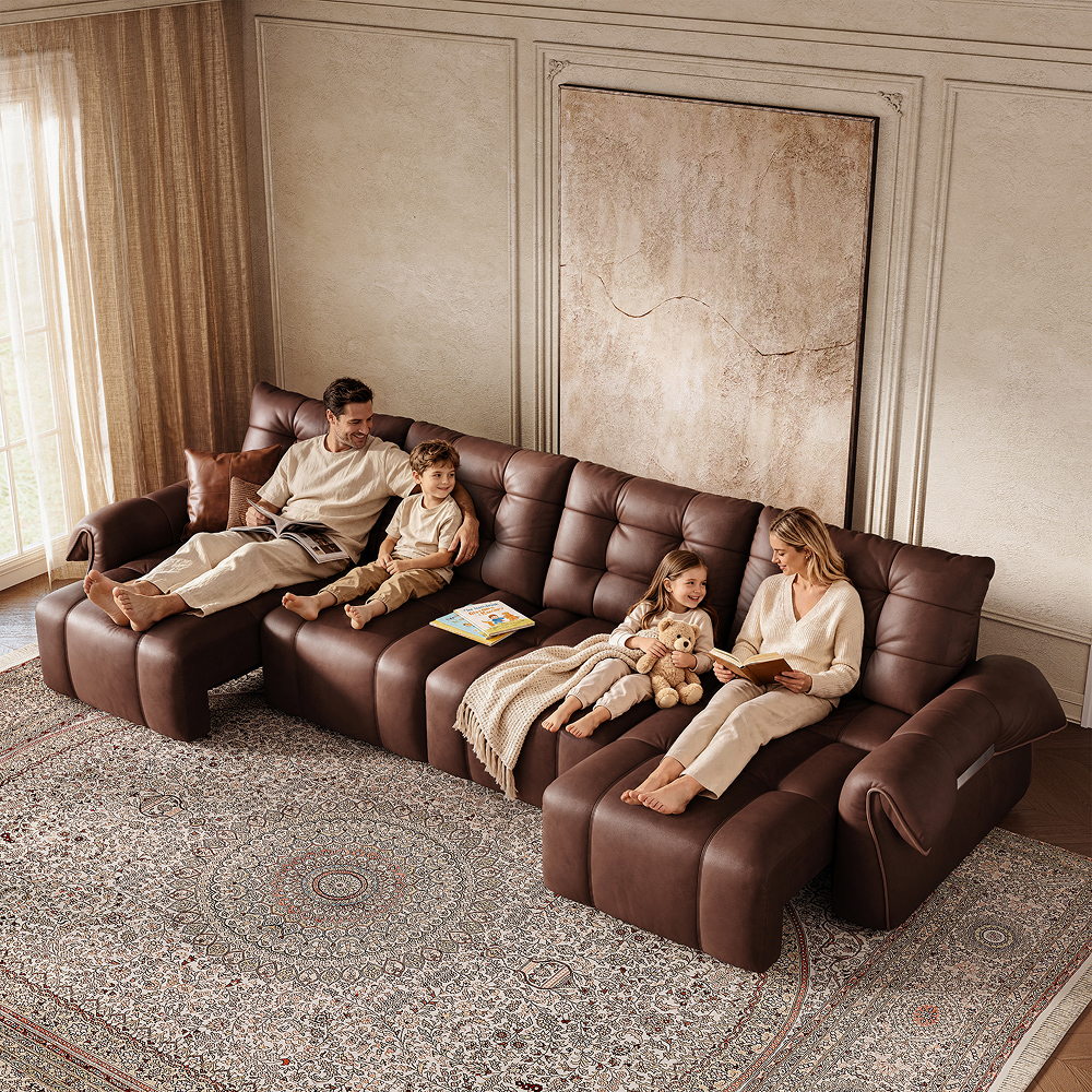158" Top-Grain Leather Power Sofa Bed with Remote Control