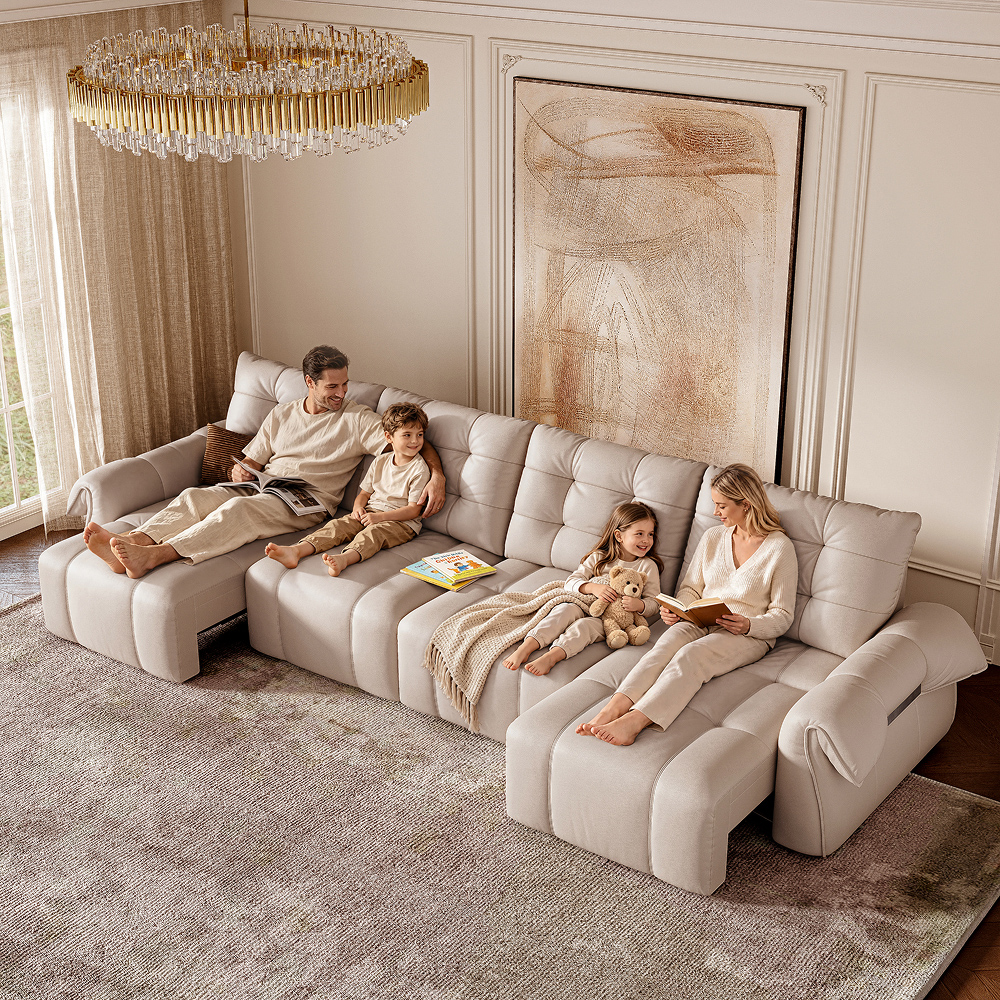 158"  Top-Grain Leather Power Sofa Bed with Remote Control
