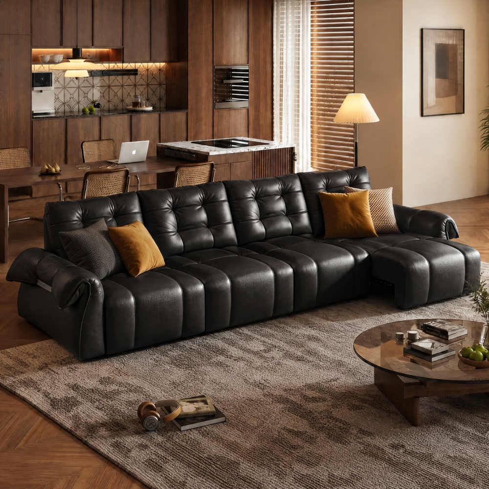 158" Top-Grain Leather Power Sofa Bed with Remote Control