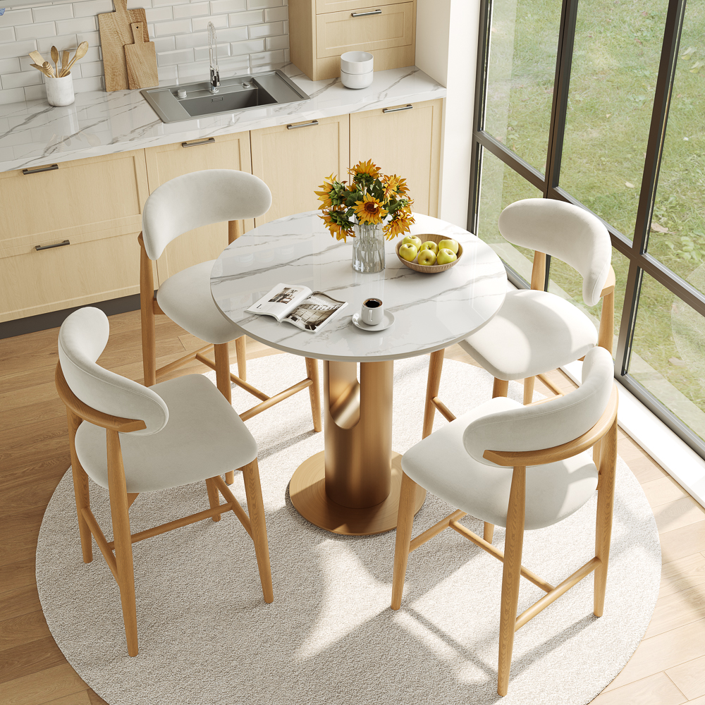 5-Piece Modern Counter Height Bistro Table Set for 4 – 35" White Small Kitchen T...