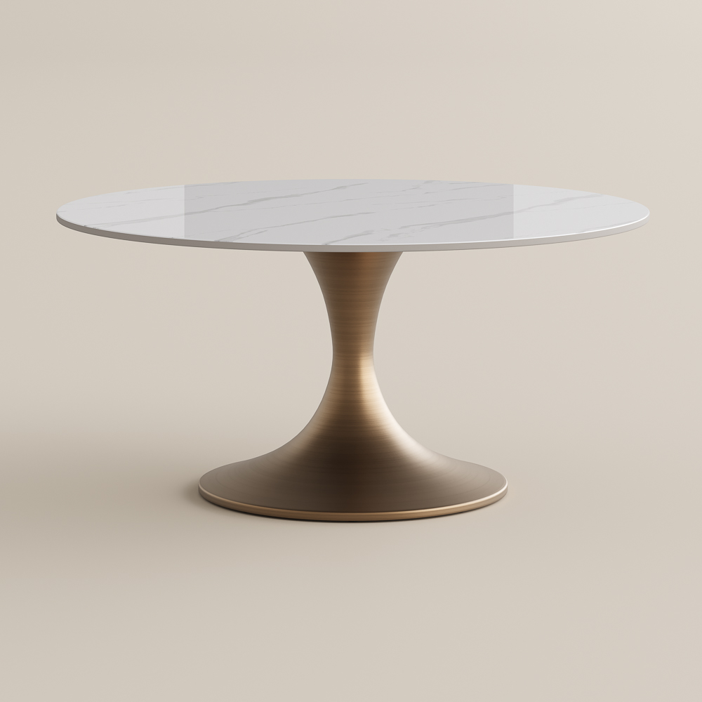 Modern Round Dining Table with Glossy Sintered Stone Top | Povison