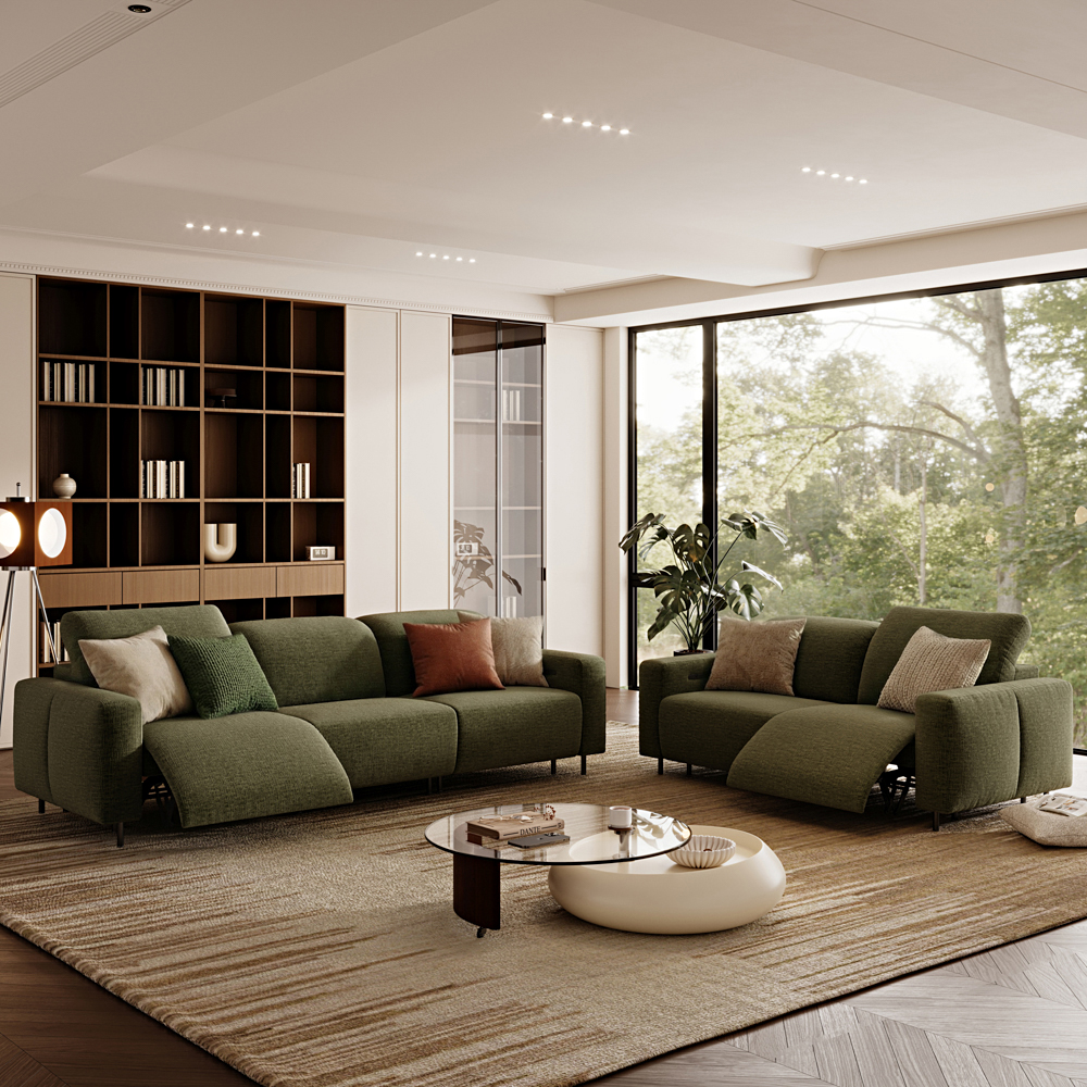 82"&115.5"Modern Green Dual Power Reclining Sofa & Loveseat Set, Wall-Hugger Des...