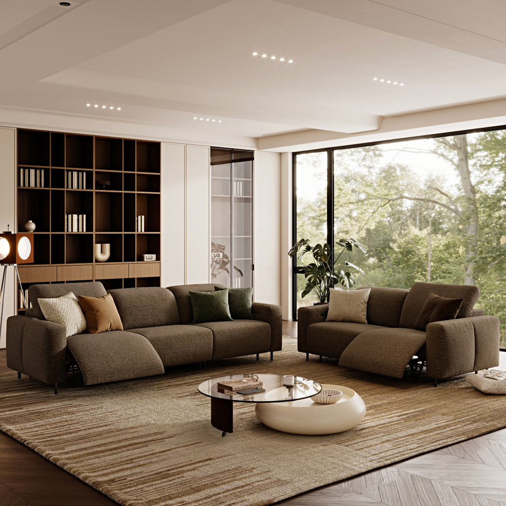 82"&115.5"Modern Khaki Dual Power Reclining Sofa & Loveseat Set, Wall-Hugger Des...