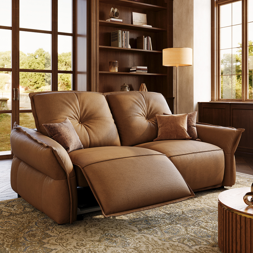 Luxury Top-Grain Leather Power Reclining Sofa with Independently Adjustable Headrests and Footrests, Zero-Wall Design, Wall Hugger Recliner Sofa for Living Room