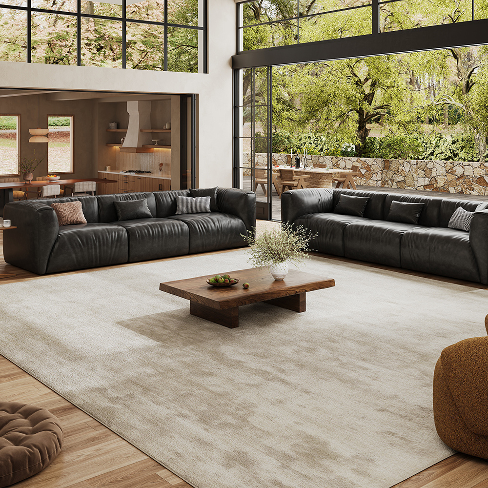 3+3 Seater Black Spill-Resistant Genuine Leather Sofa Set