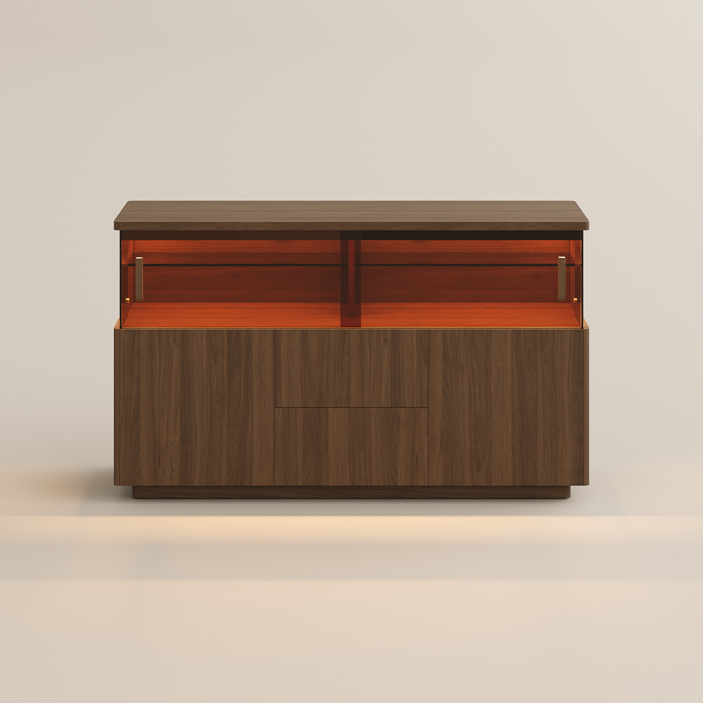 55" Mid-Century Display Storage Cabinet with LED Light, Modern Credenza, Sintered Stone Top Sideboard, Large Capacity