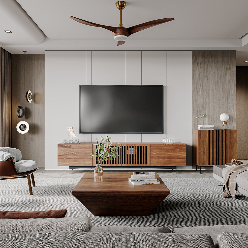 Solid Wood Minimalist TV Stand with Metal Feet