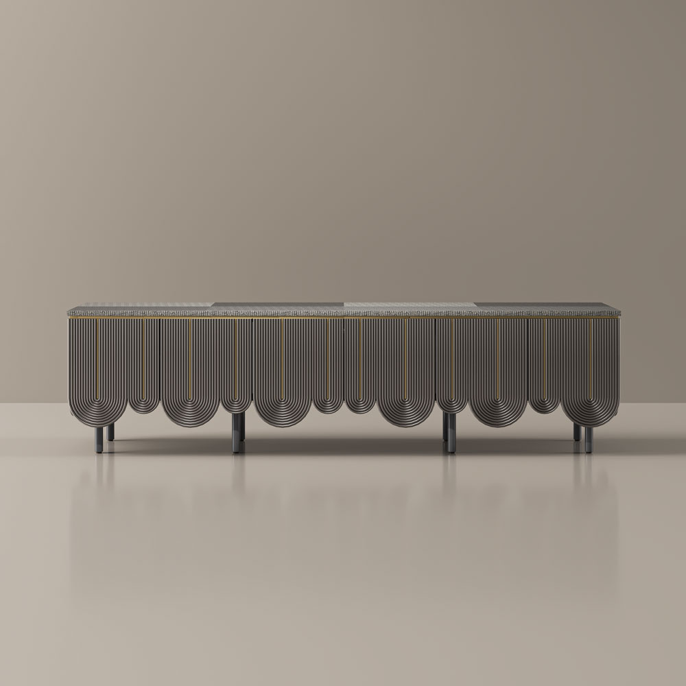 Modern TV Stand with U-Shaped Pattern, Push-to-Open Doors, Metal High Legs, Fits 65-70 Inch TVs, Grey, Ideal for Living Room & Bedroom