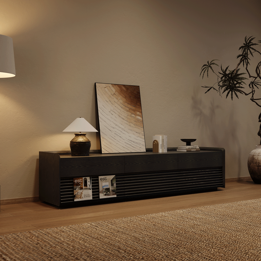 with Sintered Stone Top Glossy White & Black Plywood TV Stands