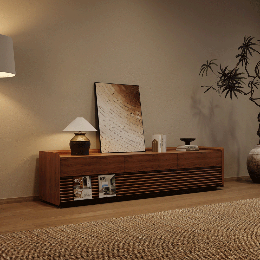 Low Walnut Color Plywood TV Stands