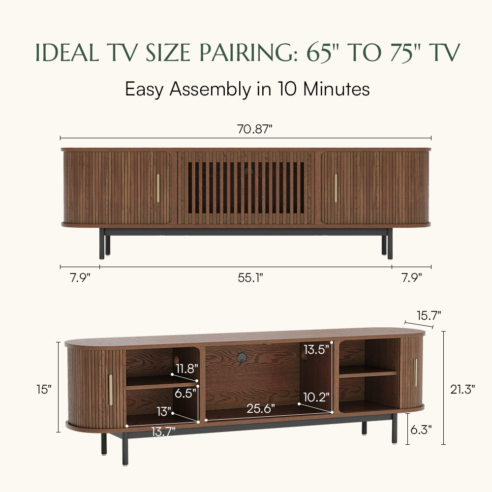 with Shelves Walnut Color Plywood TV Stands