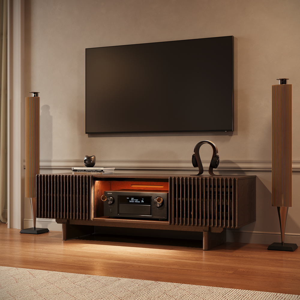 Arboren-22“ Deep Slatted Media Console with Large Storage, Brown