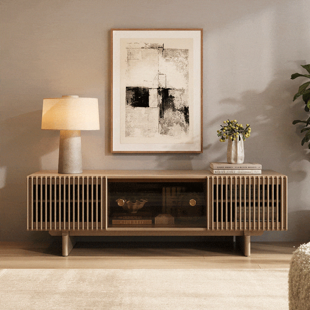 Glass Cabinet Door Natural Wood Color Plywood TV Stands