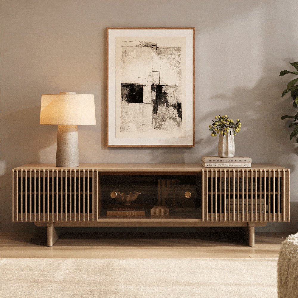 with Doors Natural Wood Color Plywood TV Stands