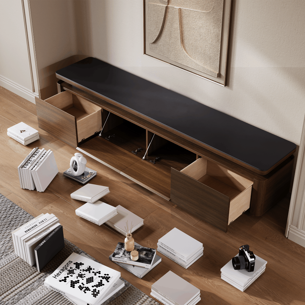Sintered Stone Walnut & Black MDF TV Stands
