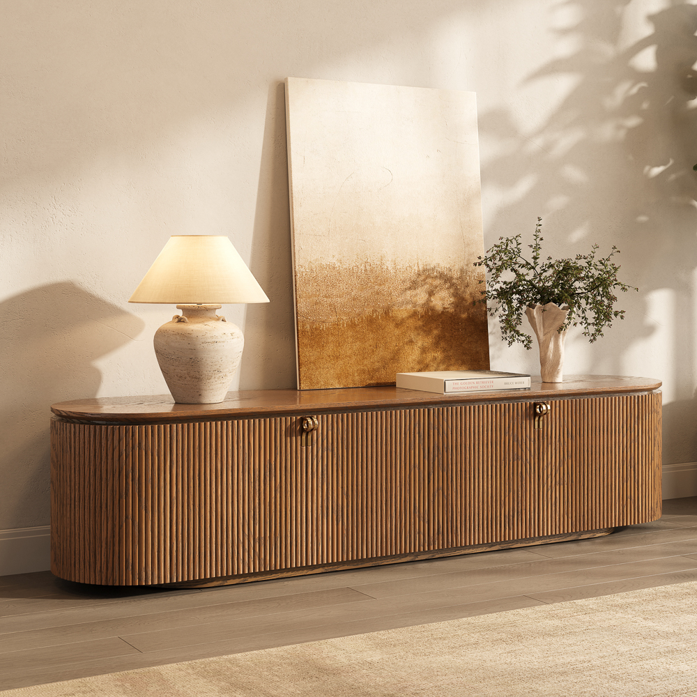 79" Mid-Century Modern Fluted TV Stand