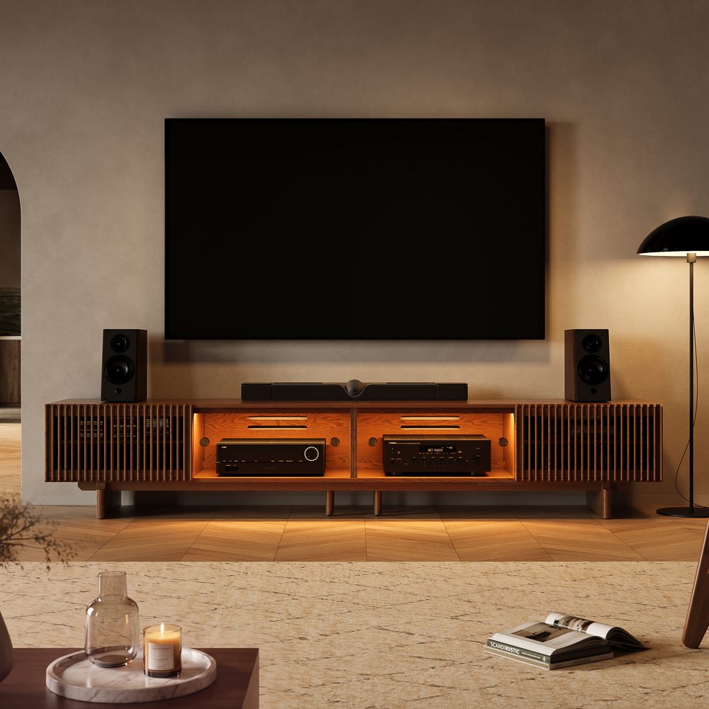 118'' Mid-Century Modern TV Stand with storage