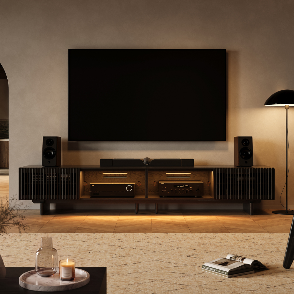 118'' Mid-Century Modern TV Stand with storage