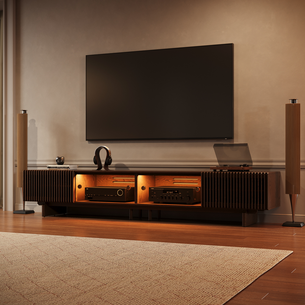 118'' Mid-Century Modern TV Stand with storage