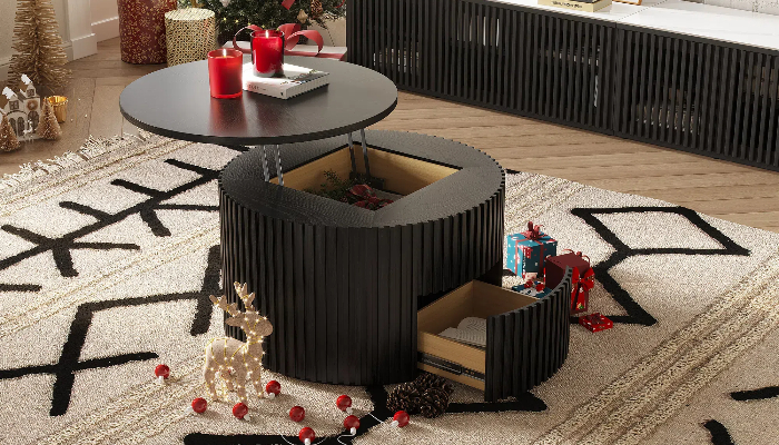Table basse ronde à plateau relevable
